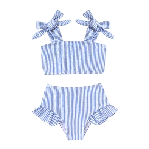 Image of YOUNGER TREE Toddler Baby Girls Swimsuit Two Piece Solid Color Stripe Swimwear Summer Beach Bikini Bathing Suit