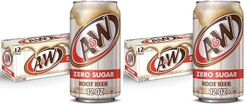A&W Zero Sugar Root Beer Soda, 12 fl. oz. Cans, 12 Pack (Pack of 2)