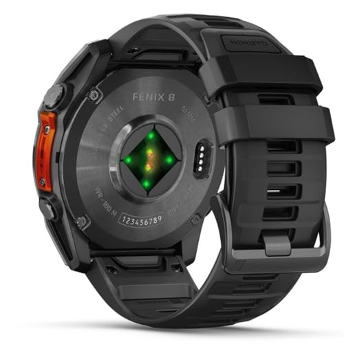 Image of Garmin Fenix 8 51mm AMOLED Sapphire Multisport GPS Smartwatch, Carbon Gray DLC Titanium with Black /Pebble Gray, 010-02905-20 - Bundle w /Deco Essentials Charging Dock, Dust Cover and USB-C Cable
