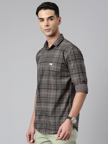 Image of Majestic Man Men Comfort Slim Fit Opaque Checked Pure Cotton Casual Shirt