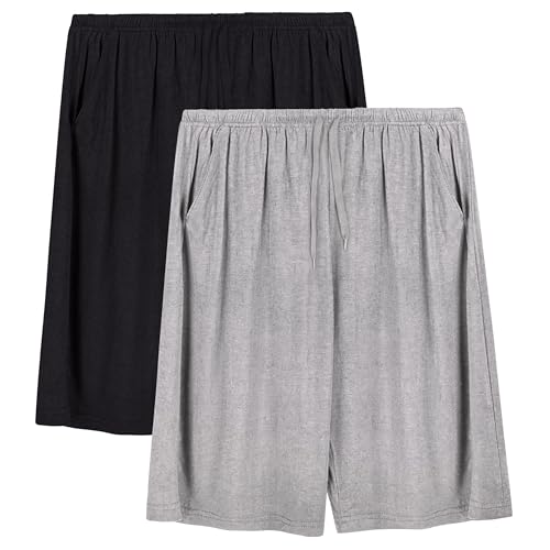 Image of Mens Pajama Shorts, Mens Sleep Shorts Lounge Soft Comfy Pj Bottom Sleeping Pants Breathable Summer Modal Sleepwear(2 Packs)