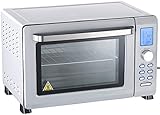 Tragbarer Konvektionsofen mit Auto-Menü • Temperatur regulierbar bis 230 °C • Ober- und Unterhitze • LCD-Display: Anzeige aller Einstellungen • Material: silbergraues Metallgehäuse mit Edelstahl- und Kunststoff-Elementen