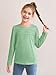 Haloumoning Girls Pleated Front Long Sleeve Shirts Kids Puffed Soft Cute Casual Crewneck T Shirts Tops 5-14 Years Green
