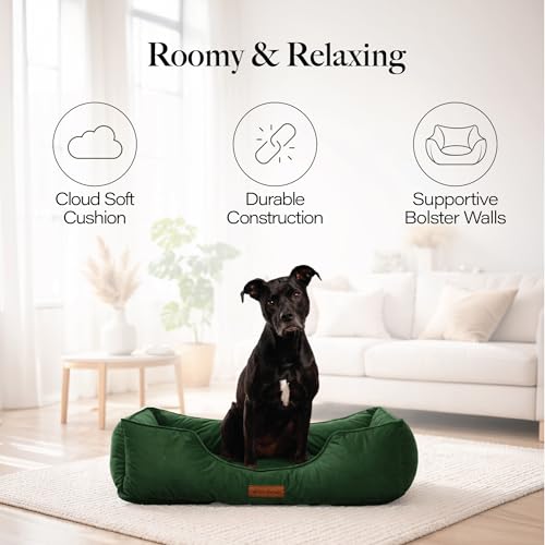 Image of Modern Threads Luxury Dog Bed - Comfortable Tufted Velvet Cushion for Small to Large Dogs - Machine Washable - Durable & Cute Sleep Space for Pets - Pamper Your Pet with Cozy Beds - Forest Green