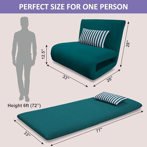 Image of Adorn India Easy Multi Mode 1 Seater Sofa Cum Bed | Velvet Fabric | Ocean Blue | Stripes Design | Comfortable Seating | Washable Cover | Perfect for Home & Office