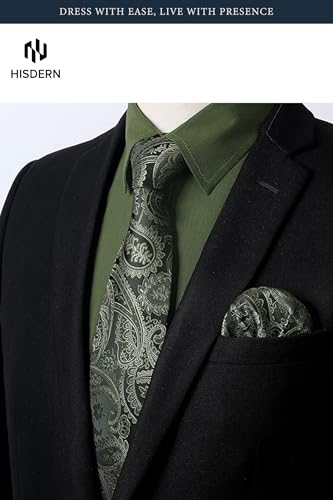 Image of HISDERN Mens Dress Shirt with Tie Pocket Square Set Classic Button Down Shirt Matching Tie Long Sleeve Shirts