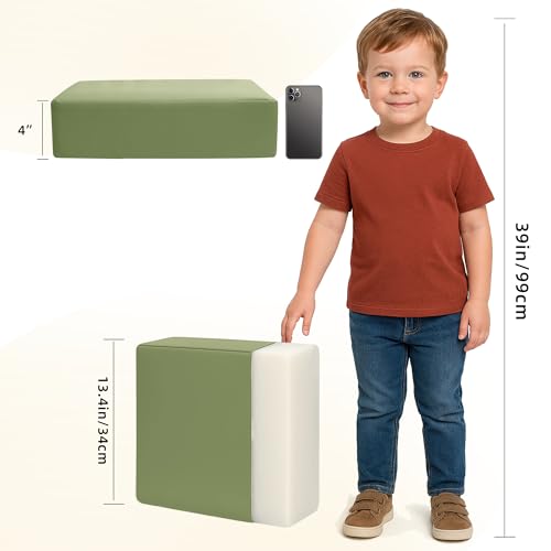 Image of Eiury Booster Seat for Kitchen Chair, Toddler Booster Seat for Dining Table, Waterproof PU Leather Kids Seat Cushion with Adjustable Straps, Non-Slip Bottom, Wipeable Seat Pad,Green