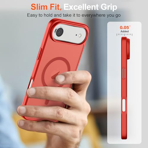 Image of SUPFINE Magnetic for iPhone Air Case (Compatible with MagSafe)(Military Grade Drop Protection) Slim Translucent Matte Shockproof with Anti-Fingerprint Phone Cover for 17 Air,Red