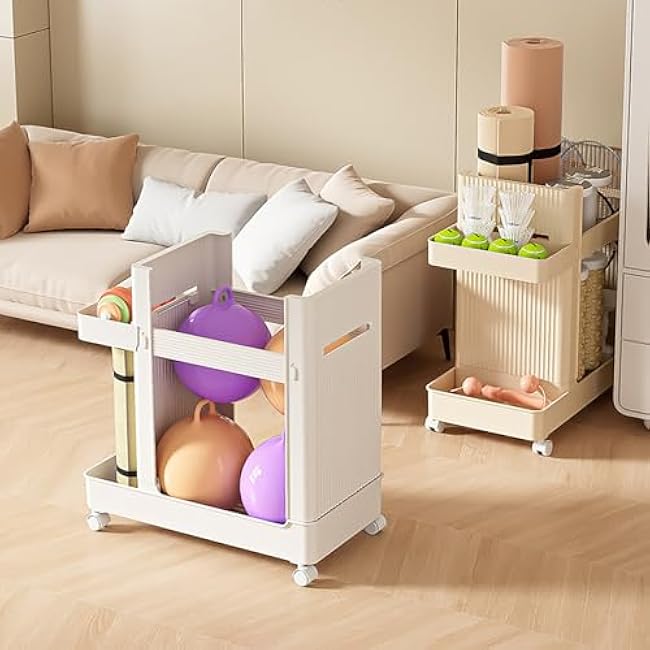 Yoga Mat Storage Rack with Wheels, Weight Cart Stand Small Gym Racks Yoga Racks, Storage Organizer Home Gym Equipment for Homes, Gyms, Schools (White)