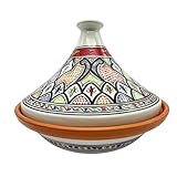 Tajine-Topf | Mehrere Muster und Farben | 25 cm und 30cm Durchmesser | ideal für 1-4 Portionen | Traditionell Marokkanischer, Nordafrikanischer Kochtopf (Rot gemustert, 30cm)
