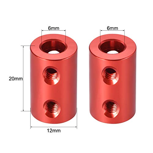sourcing map Starre Kupplungsschraube mit 6 mm bis 6 mm Bohrung L20XD12 Aluminiumlegierung, Wellenkupplungsverbinder, Motorzubehör, Rot, 2 Stück