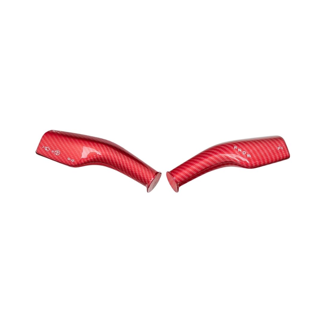 Ygapuzi 4PCS Steering Lever Full Protection Cover for Tesla Model 3/Y, Carbon Fiber Pattern Column Gear Shift Modification Covers Car Interior Trim Accessories (Glossy Red)