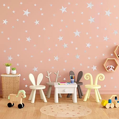 Star Wall Decals (144 Count) Star Decals Nursery Decals Removable Peel&Stick Wall Decals (Vintage Silver)