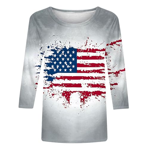 Image of Fourth of July Shirts for Women 3 /4 Sleeve Summer Tops American Flag Print T Shirt Patriotic 4th of July Shirts 2025