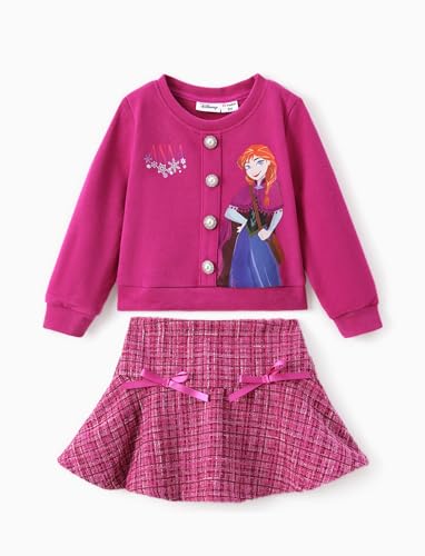 Image of Disney Frozen Elsa Minnie Princess Girl Outfit Knit Top & Tweed Skirt Set 2-13Y