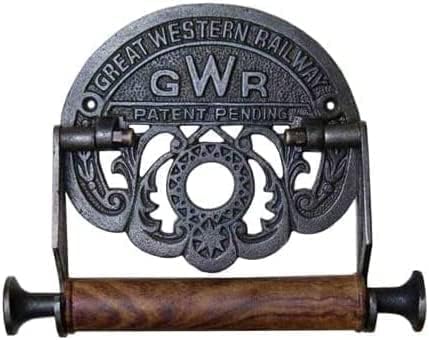 Fenzo Traditional Toilet Roll Holder Wooden Roller Victorian Railway Station Cast Iron Vintage Design Wall Mounted Loo Roll Holder Elegant Touch Easy Installation Style 1