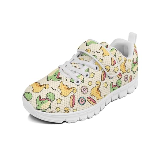 Little Kid Boys Girls Shoes Lightweight Mesh Breathable Adorable Running Sneakers for Little Kid and Big Kid Cartoon Dinosaur Star Pattern（White Sole）