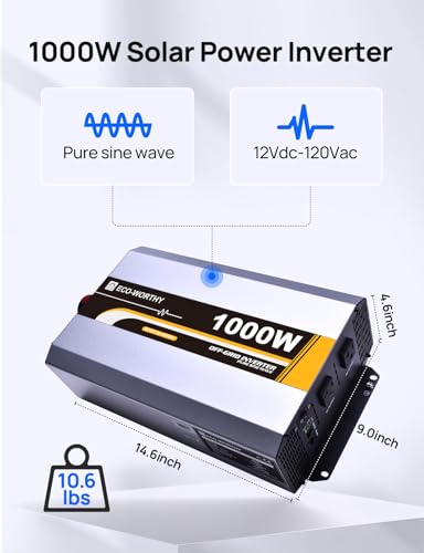 Eco-Worthy 1000W Pure Sine Wave Inverter 12V Dc To 120V Ac Converter With Remote Controller,Off-Grid Solar Power Inverter For,Boat,Camping thumb #1