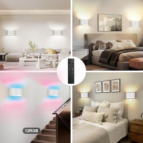 Image of TRLIFE Rechargeable Battery Operated Wall Sconces, Remote Control Dimmable Wall Sconce and 3CCT Touch Control Rechargeable Wall Lights Wall Mounted Light for Bedroom Hallway(White,2P)