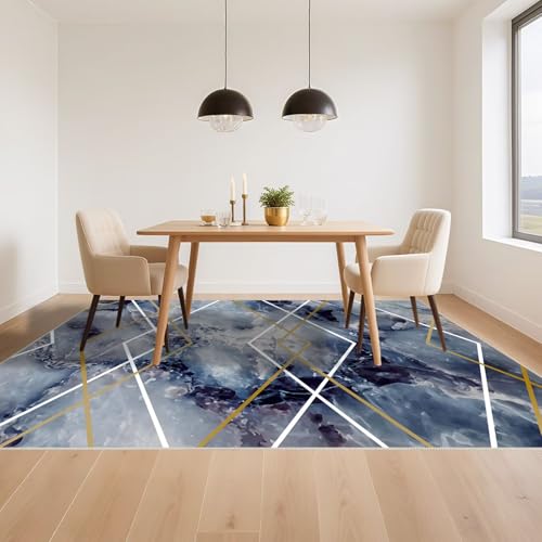 Tapis de chambre lavable résistant aux taches bleu gris 80x120cm extra plat - 6