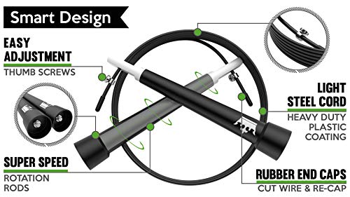 Jump Rope For Cross Fit :: Skipping Rope For Wod :: Speed Skip Rope Training :: Adjustable Jumping Rope For Cardio Fitness & Exercise :: Includes 2 Instructional Ebooks And Workout Video #TOP1