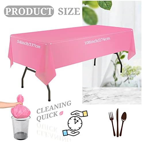 Showgeous 10 Pack Plastic Tablecloth Rectangle Disposable Table Covers 54" x 108" for 6 to 8 Foot Tables Indoor or Outdoor Parties Birthdays Weddings Christmas Anniversary Buffet Table (Pink)