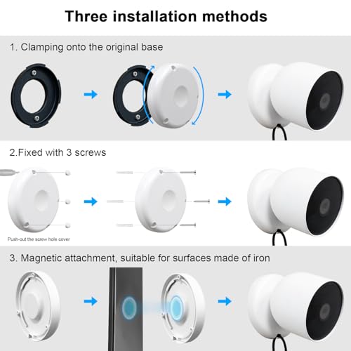 UYODM 2 Pack Magnetic Wall Mounts Compatible with Google Nest Cam Outdoor or Indoor, Battery - 2nd Generation, Magnetic Replacement Base Plate for Google Nest Camera(Nest Cam Not Included) - Thumbnail 4