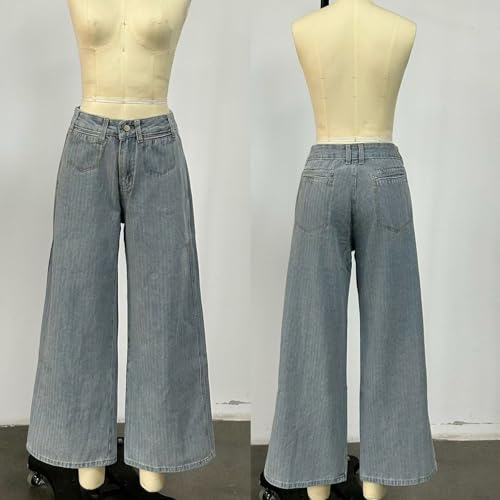 Pantalon denim femme ample à rayures verticales fluides - 3