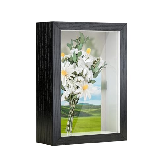 Anhow cadre ombre 4x6, vitrine 3D avec verre transparent pour photos et souvenirs, noir, profondeur 1,2"