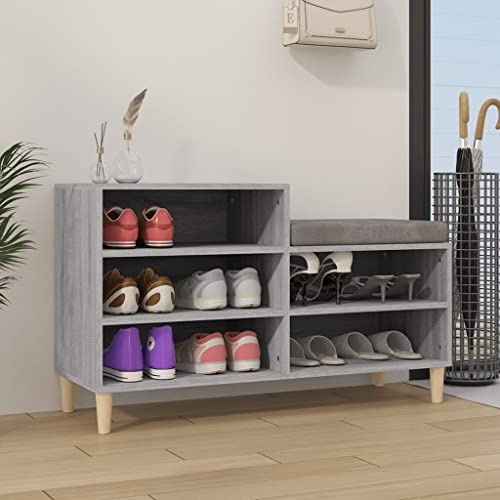 FIRBNUS 102x36x60 cm Zapatero de Recibidor con 5 Compartimentos y Patas de Madera Armario de Pasillo Gris Sonoma Mueble Zapatero Estante de Almacenamiento Madera Contrachapada