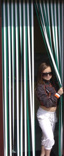 Holland Plastics Slat type Door Curtain/Fly Blind- With pair of self adhesive hooks for uPVC doors-GREEN & WHITE- 80cm wide x 200cm drop