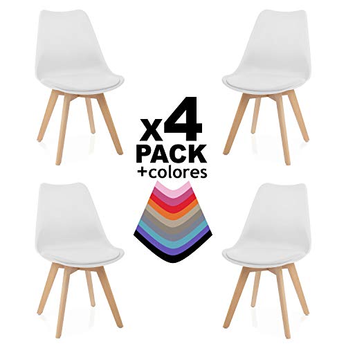 duehome Bench Pack de 4 sillas, Madera de Haya, 49 x 53.5 x 83 cm, Blanco