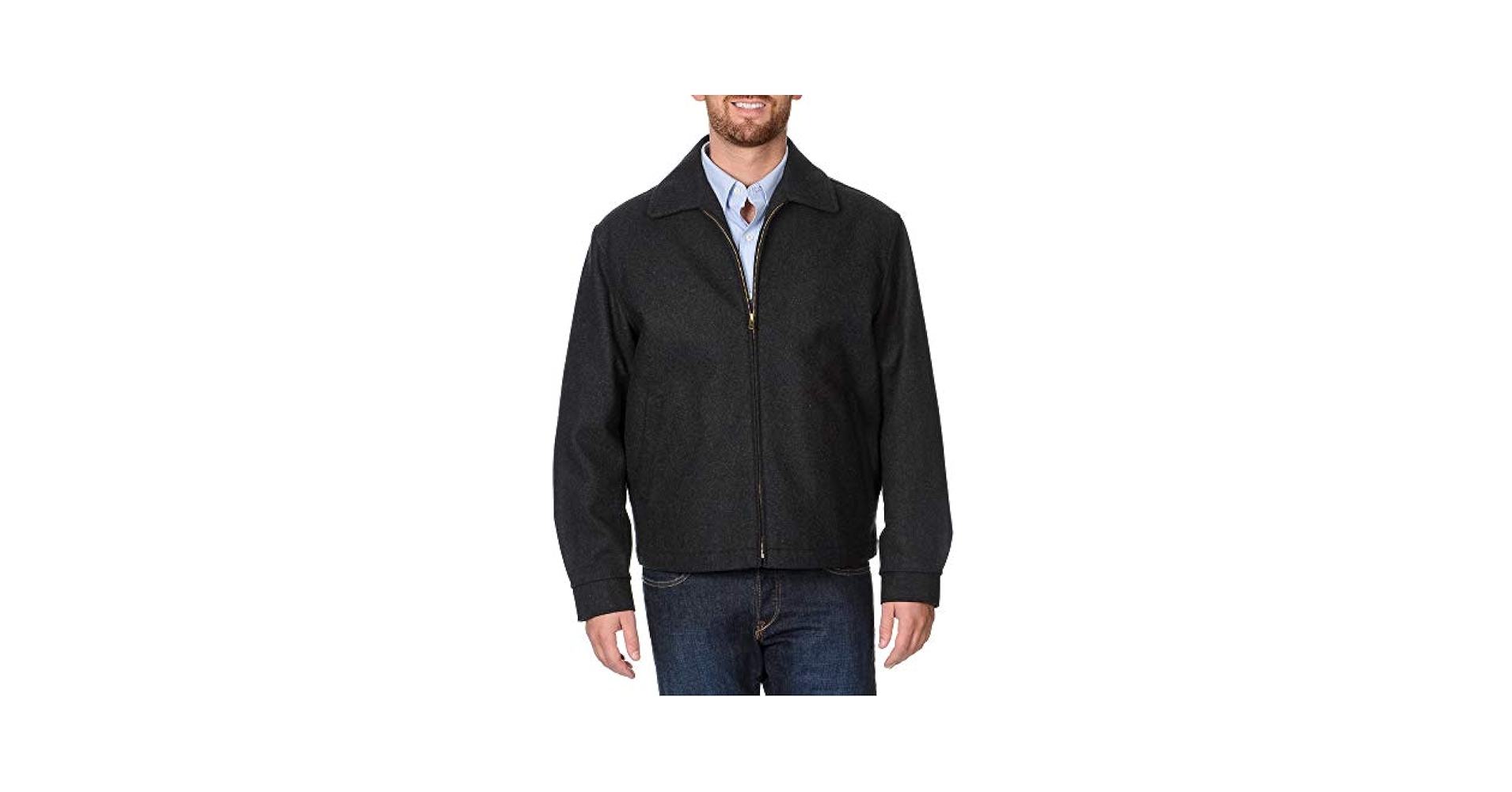 Men's Charcoal Zippered Wool Blend Winter Short Jacket, Size