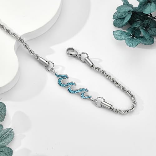 Wave Bracelet 925 Sterling Silver Wave Bracelet Opal/Turquoise Ocean Jewelry Beach Gifts For Women3