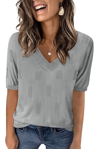Image of Yincro Womens Short Sleeve Sweaters Fall Summer Tops V Neck Lightweight Knit Pullovers