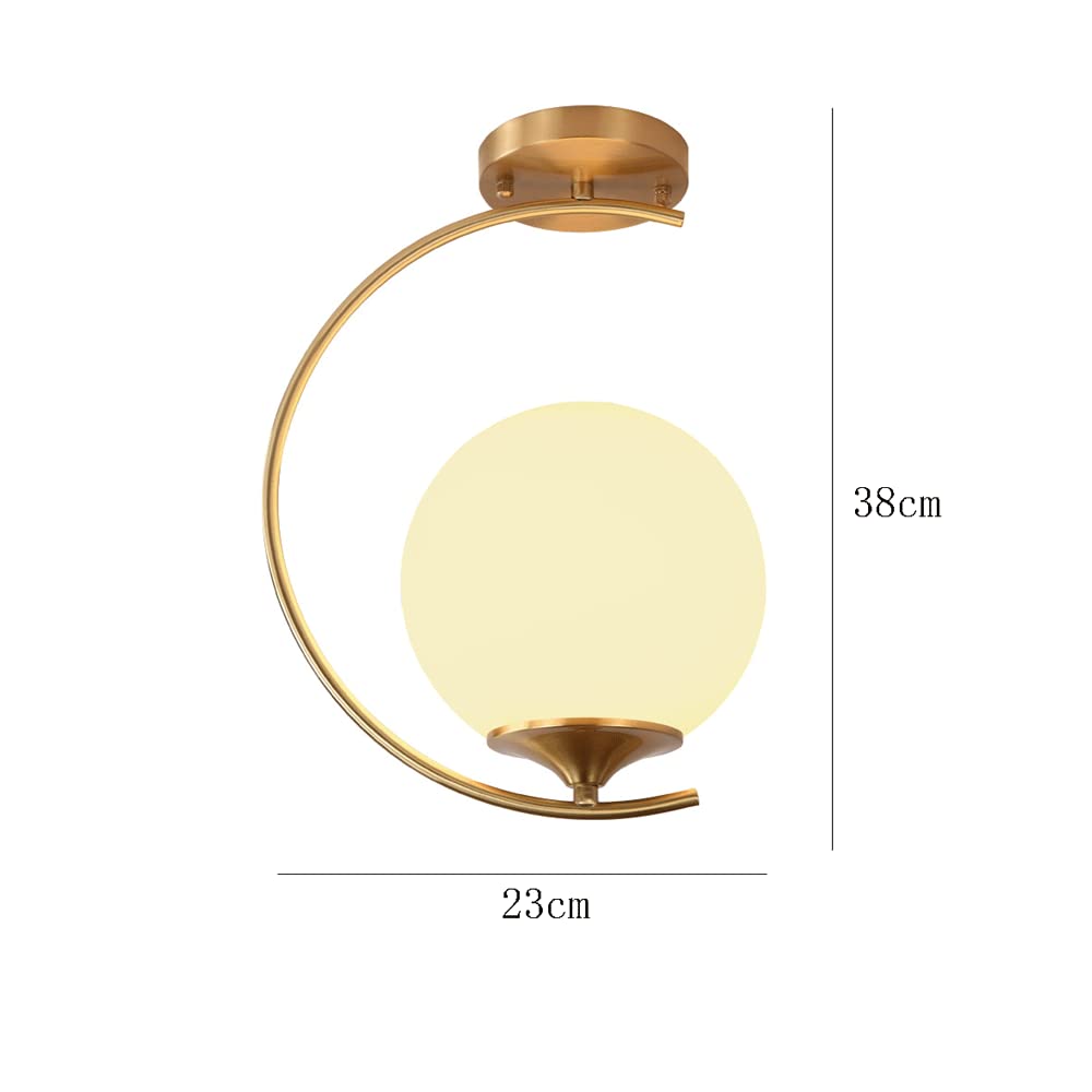 Nowoczesna półwpuszczana lampa sufitowa w kolorze złotym, z połowy wieku, montaż sufitowy ze szklanym abażurem, lampa sufitowa do korytarza, kuchni, sypialni
