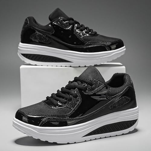 Womens Wedge Sneakers Lace Up Chunky Walking Shoes Non Slip Cushion Sneakers Lightweight Breathable Mesh Platform Sneakers4