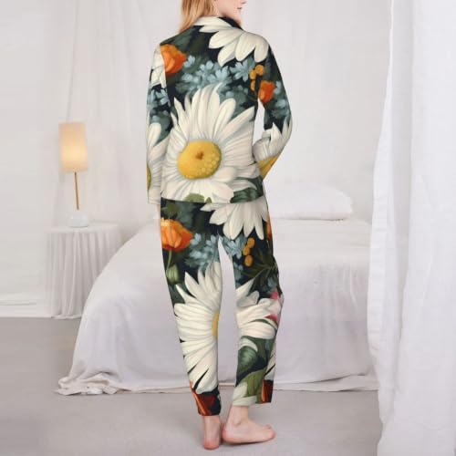Pyjama classique manches longues femme chic imprimé floral noir