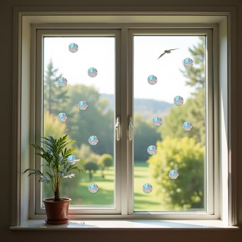 72 Stück Prisma-Fensteraufkleber für Vogelschläge, Antikollisionsaufkleber, verhindern, dass Vögel in Fenster fliegen, Kreisstil