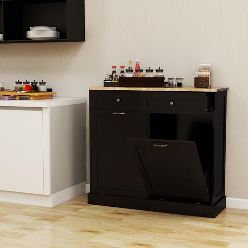 Gabinete para Basura con Dos Cajones y Compartimento Inclinado Negro miniatura 3