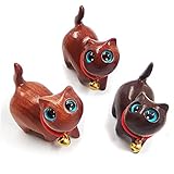 Dahouka 3 pcs 1.69' Small Cute Cat Wooden Sculptures Statue Handmade Accents Craft Collectible Figurines for Home Decor Accents,Gift for Men Women Cat Lover,Office Desk Decor Shelf Decor Table Decor