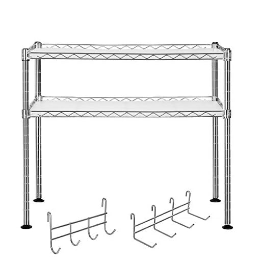SONGMICS Estantería de Cocina, Estantería Cromada Multifuncional Organizador para Cocina Soporte para microondas con 2 estantes Altura Ajustable LGR20C