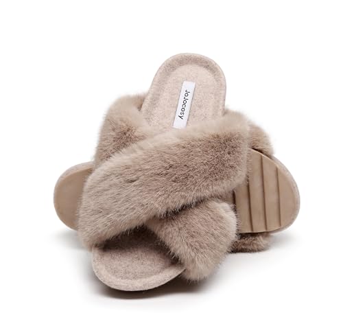 Women's Premium Rich Plush Warm Scuff Comfy EVA Footbed Breathable Cross Band Indoor Lady Platform Soles Slippers