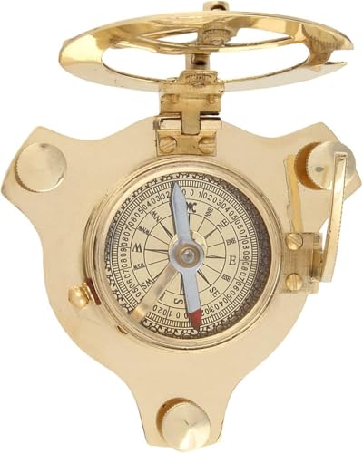 Brújula reloj de sol vintage de latón con caja de madera miniatura 5