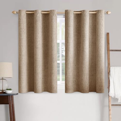 Image of MIULEE 100% Blackout Linen Textured Curtains for Bedroom Solid Thermal Insulated Copper Brown Grommet Room Darkening Curtains & Drapes Luxury Decor for Living Room 42 x 63 Inch (2 Panels)