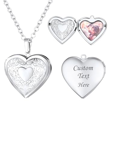 U7 Collana con Foto Personalizzata Medaglione Cuore Fiore da Donna, Ciondolo Portafoto Personalizzato + Catena Regolabile Acciaio Inossidabile Collana Donna Personalizzata Regalo Confezione