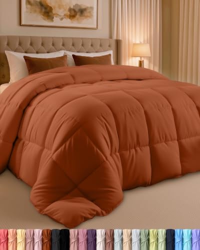 Image of Utopia Bedding Queen Comforter Duvet Insert, Quilted Burnt Orange Comforter with Corner Tabs, Box Stitched Down Alternative Comforters Queen Size 88 x 88 inches