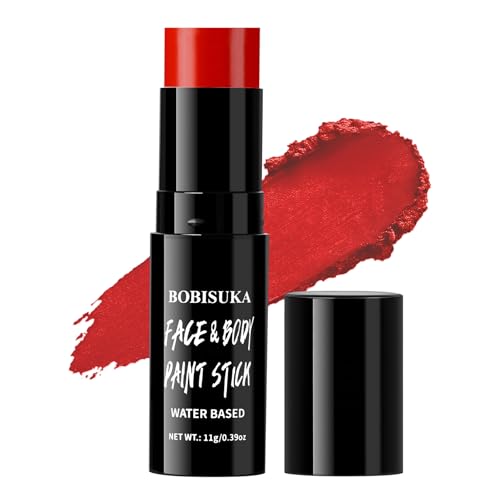 BOBISUKA Red Face Paint Stick Highly Pigmented Full Coverage Washable Cream Face & Body Paint for Halloween Devil Clown Vampire Zombie Goth Cosplay SFX Makeup Sports Eye Black Looks & Costume Party