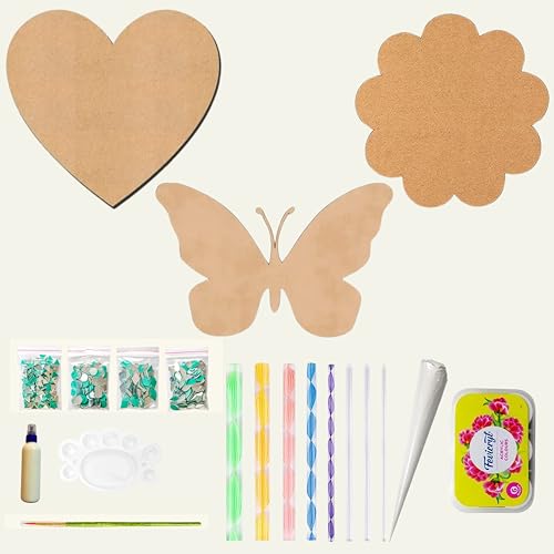 Image of Mandala Art Materials DIY kit with Heart Butterfly Flower MDF Board Art Kits for Adult lippan Art kit for Adults Mandala Art kit Mandala Art kit Adults madhubani Art kit