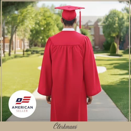 Image of CLERKMANS Unisex Matte Graduation Cap Gown Tassel Package, High School and University